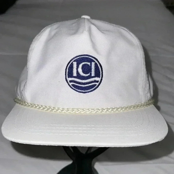Vintage ICI White Rope Hat Cap Snap Back Trucker Hat Sportcap - Picture 1 of 12